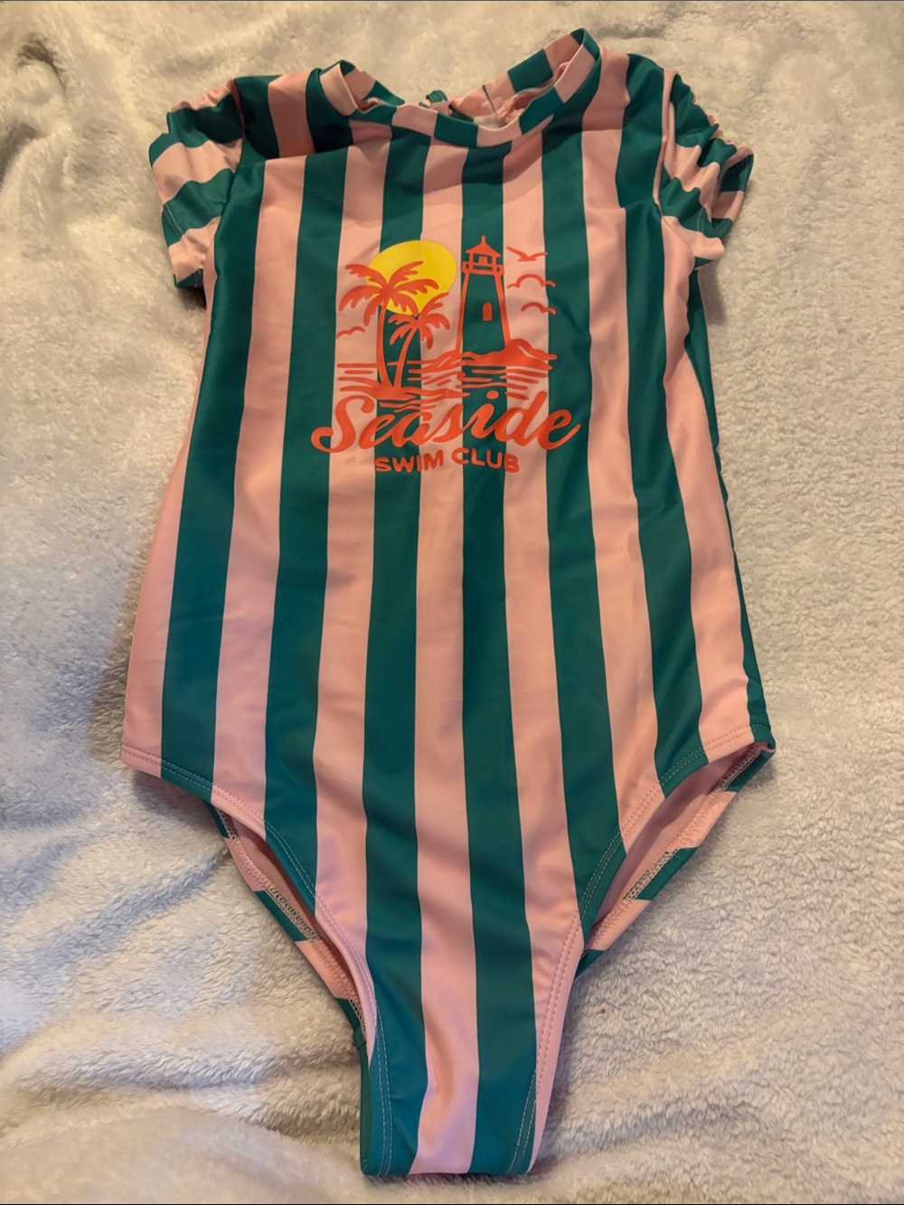 Cat & Jack Pink and Teal Striped Seaside Swim Club One-Piece NWOT